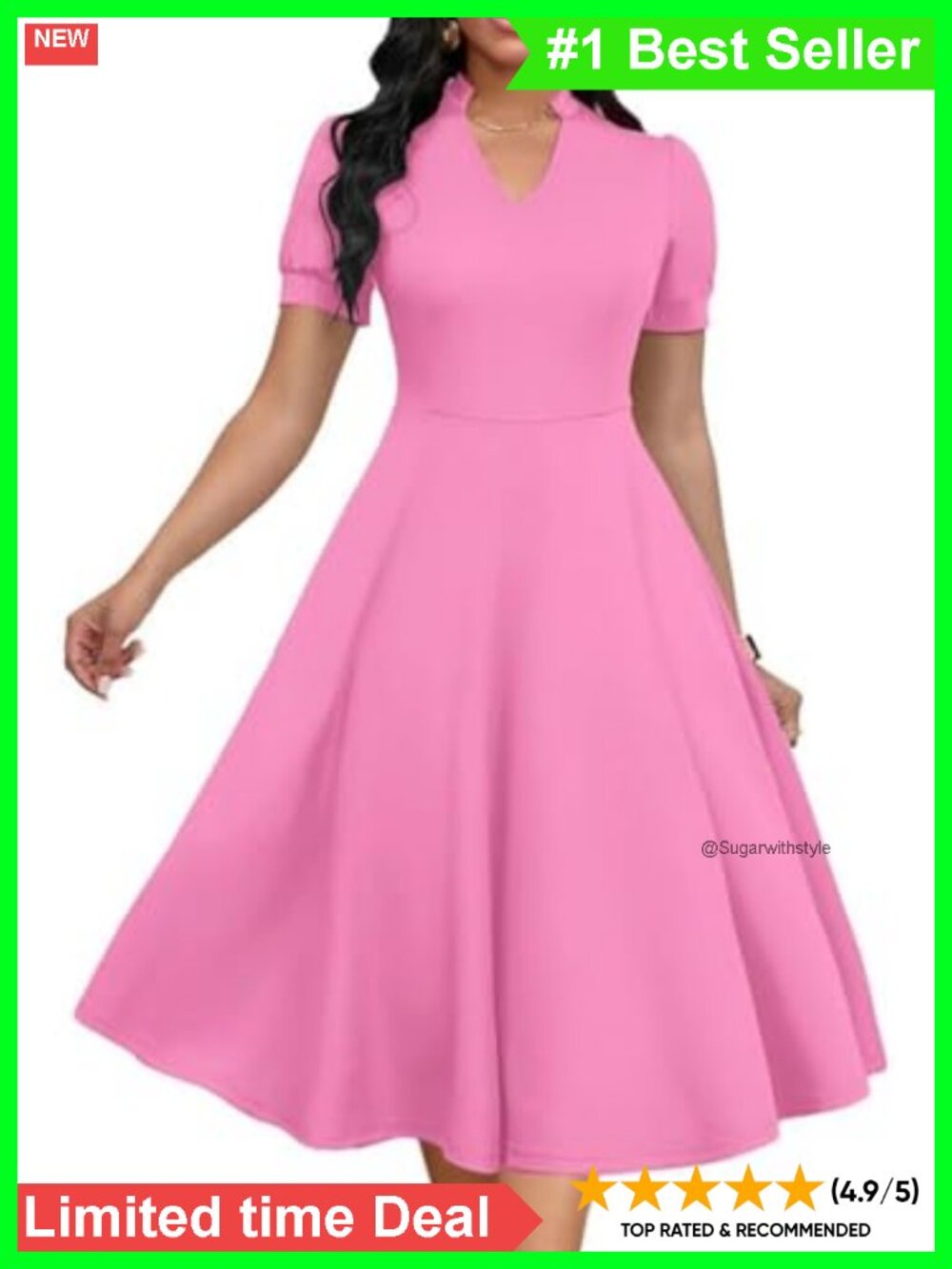 A-Line V-Neck Puff Sleeve Cocktail Dress Knee-Length Fit & Flare